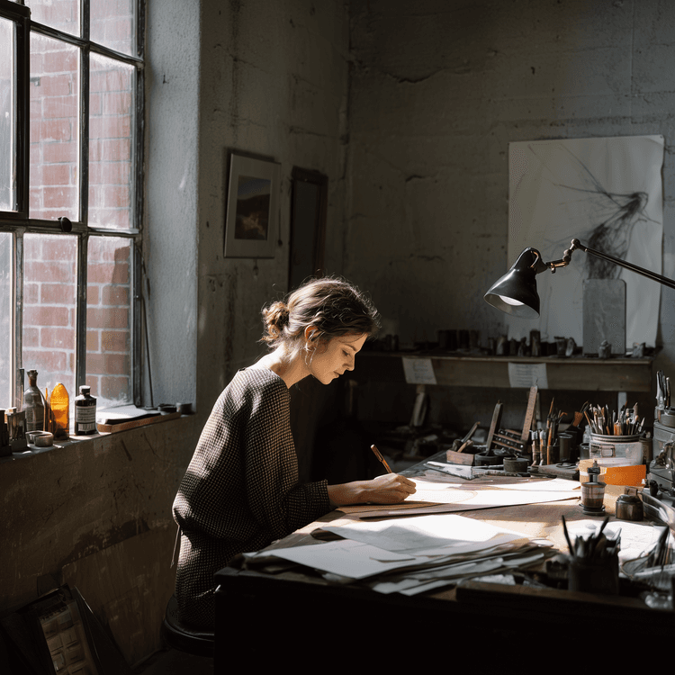 Woman drawing on a piece of paper